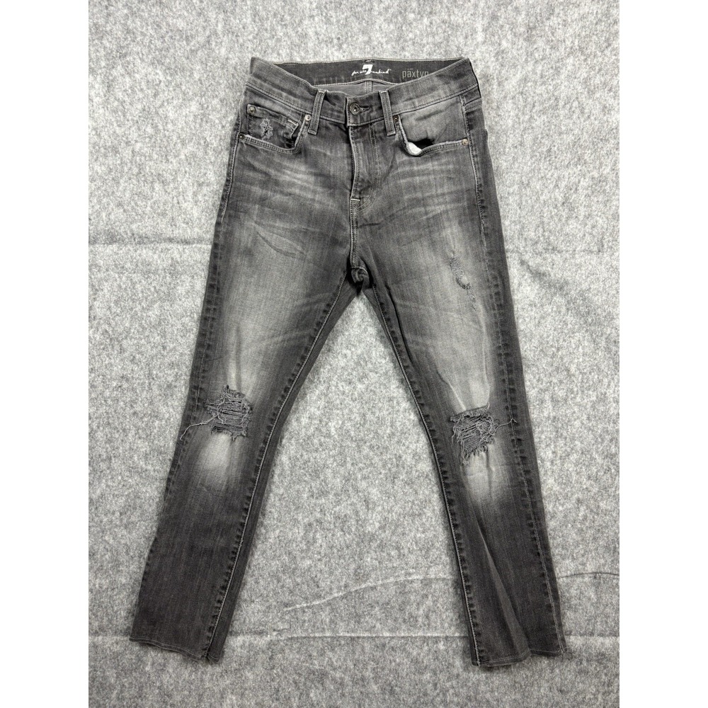 7 For All Mankind Mens Paxtyn Black Distressed Denim Jeans Slim Fit Size 28